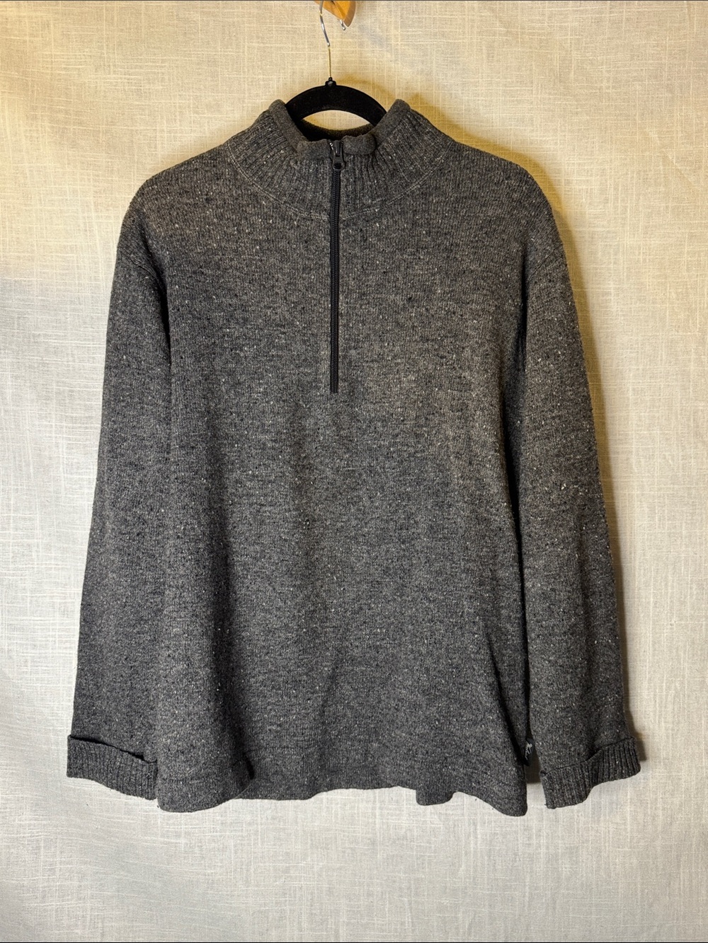 Woolrich Men's Charcoal Grey Zip-Neck Sweater